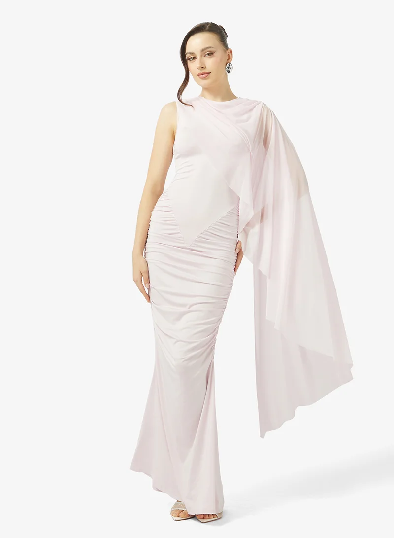 جينجر Draped Bodycon Dress with Mesh Cape